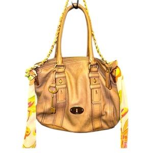 FOSSIL Maddox Genuine Leather Satchel Vintage Key Fob